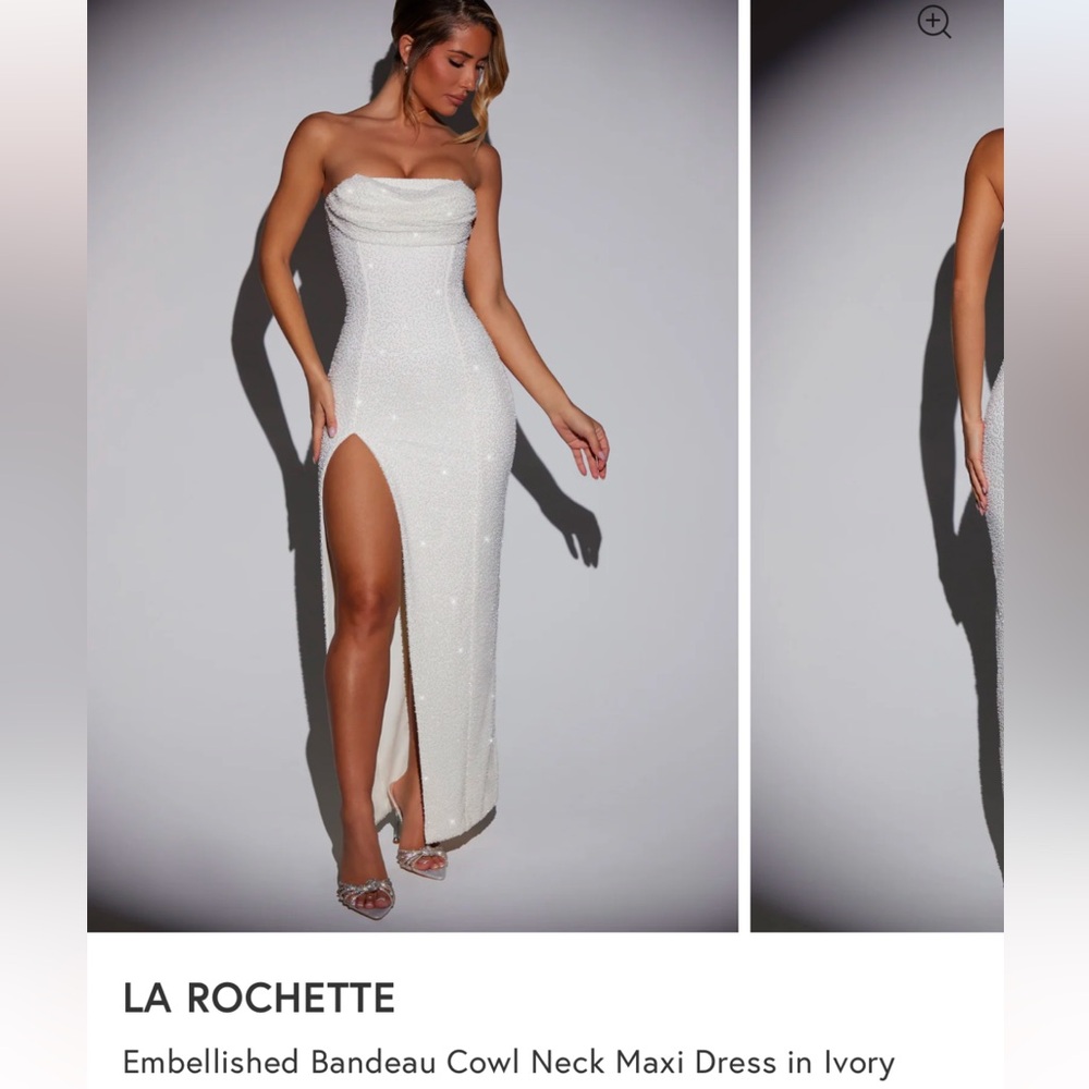 Oh Polly LA ROCHETTE Embellished Bandeau Cowl Neck Maxi Dress in Ivory Size 4